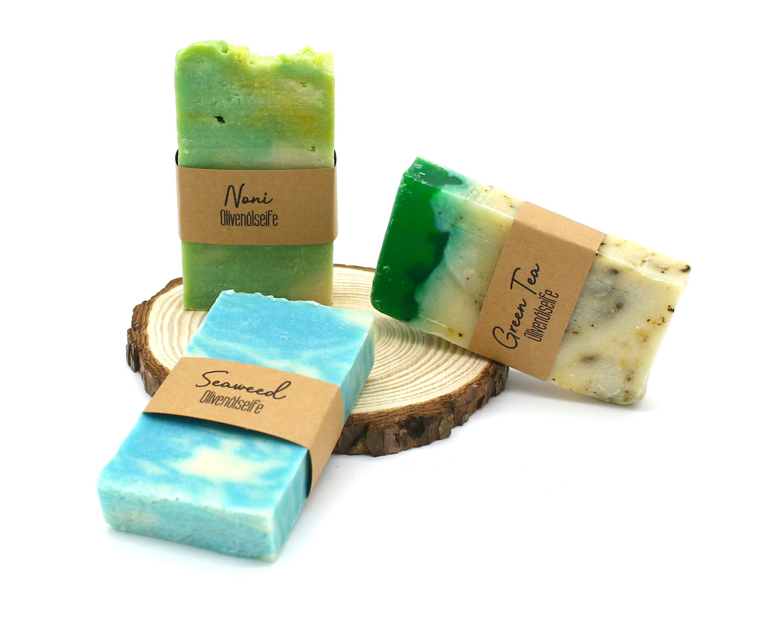 Seifen Mix aus Noni, Grün Tee und Seaweed Olivenölseife Produktfoto